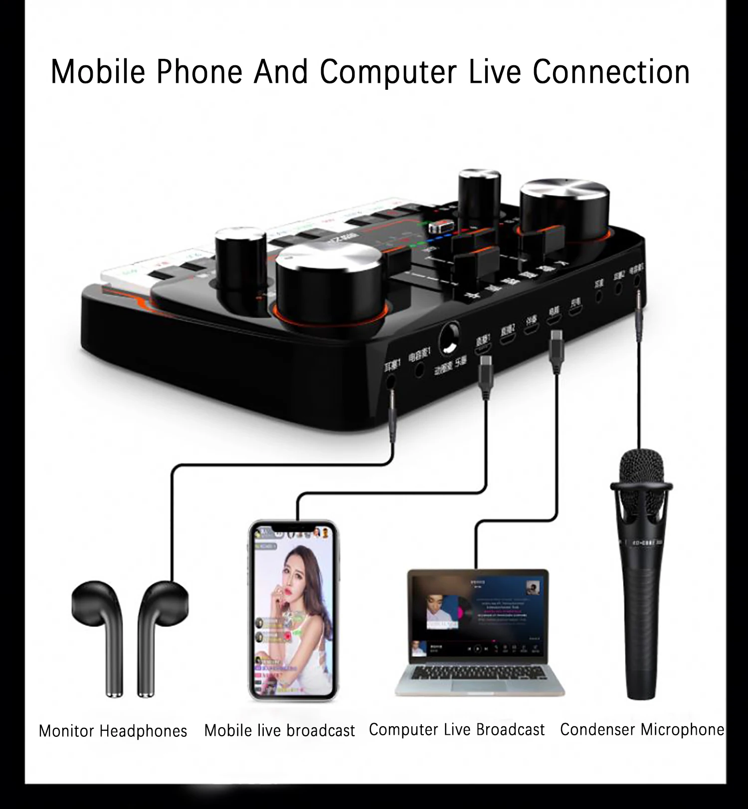 Placa de som de piano GAX-S10 novo design gravação de alta qualidade conexão profissional celular e computador transmissão ao vivo