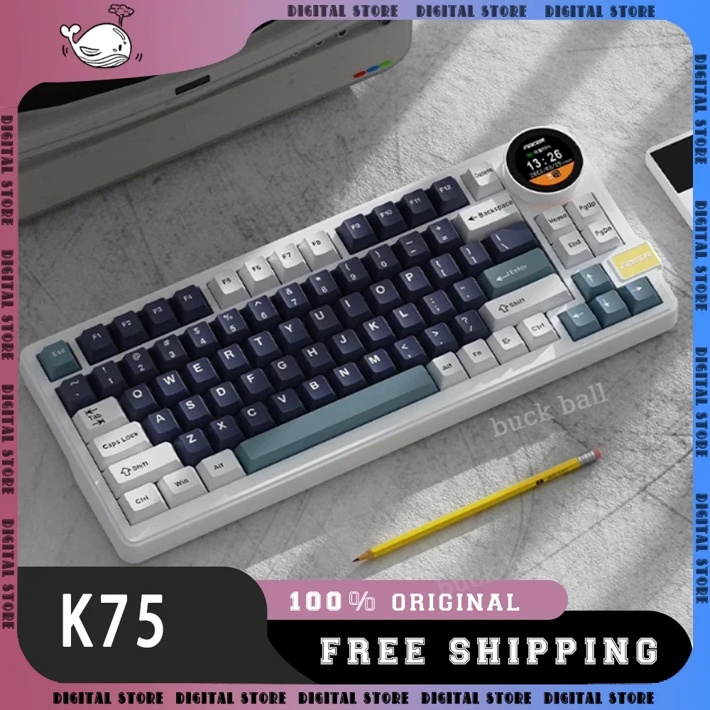 

Feker K75 Gaming Mechanical Keyboard 3mode 2.4G/USB/Bluetooth Wireless Keyboard 83keys RGB With Knob Screen Pbt Gamer Keyboards