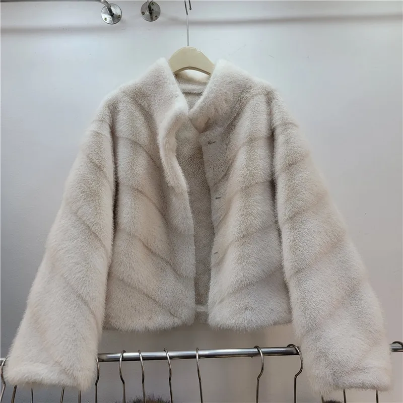 

Clothland Women Vintage Fur Coat Long Sleeve Stand Collar Female Thick Winter Outwear Faux Fur Jacket Mujer CB249