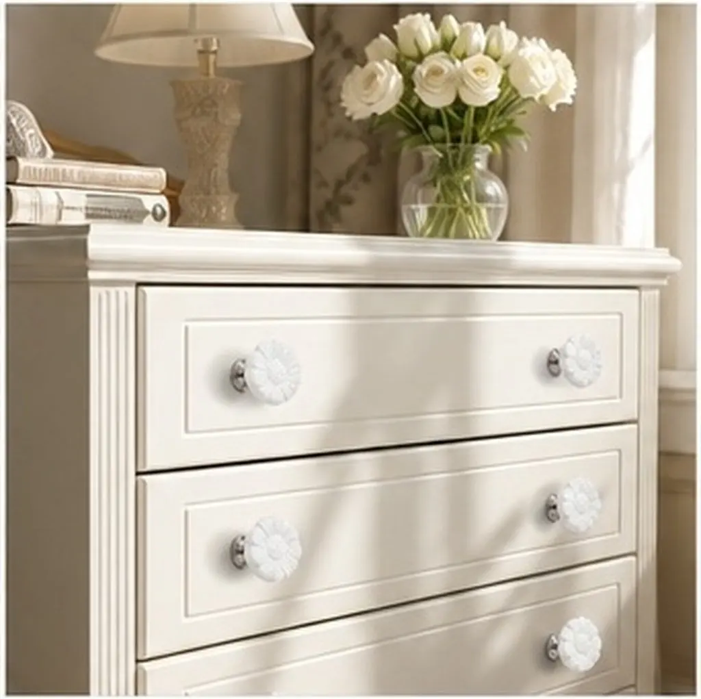 6Pcs Daisy Drawer Knobs Decorative For Nursery Dresser Knobs Decor Ceramic Vintage Cabinet Floral Pulls