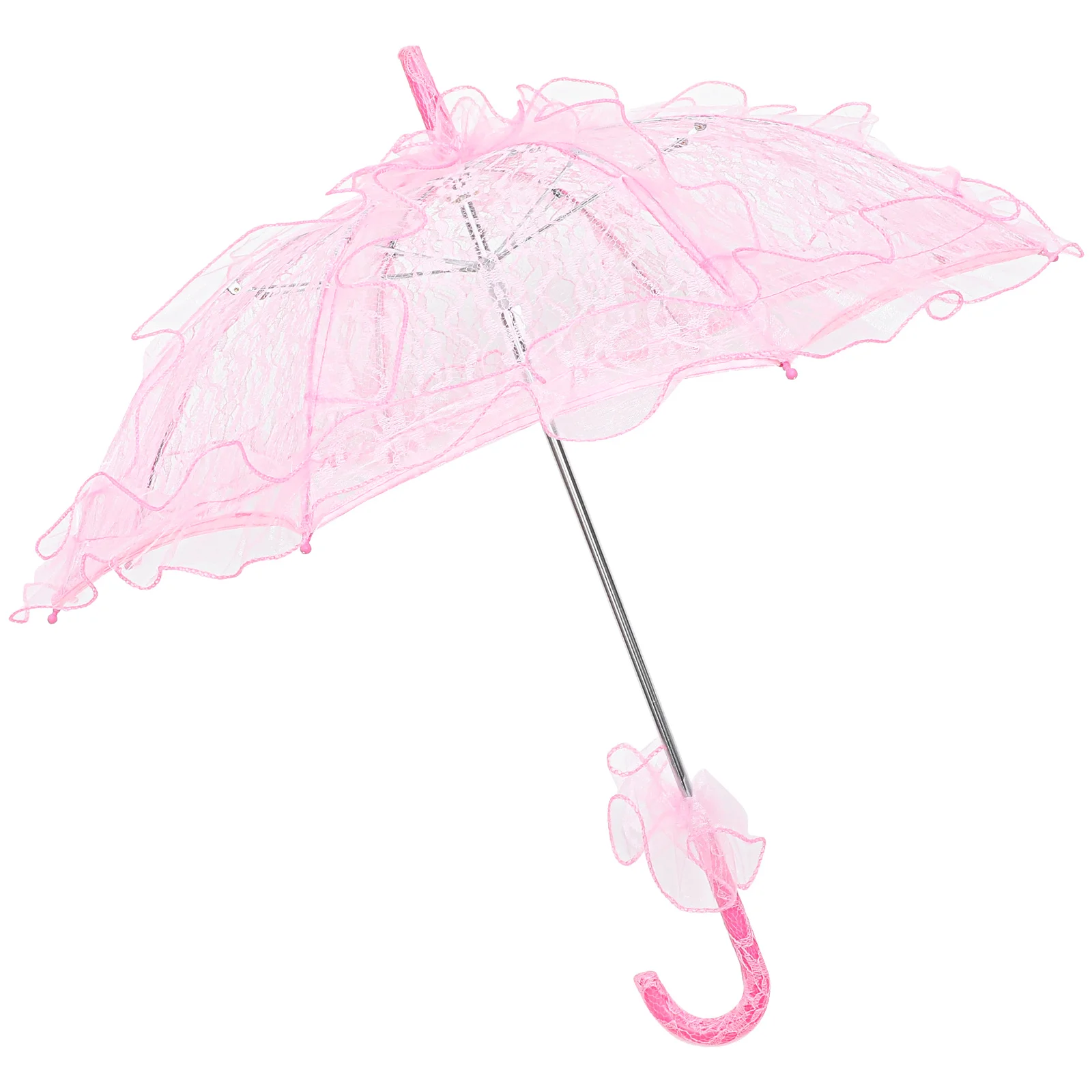 Small Pink Vintage Lace Bridal Umbrella Wedding Parasol Handmade Embroidery Cotton Metal Ribs Wooden Handle Party Photo Props