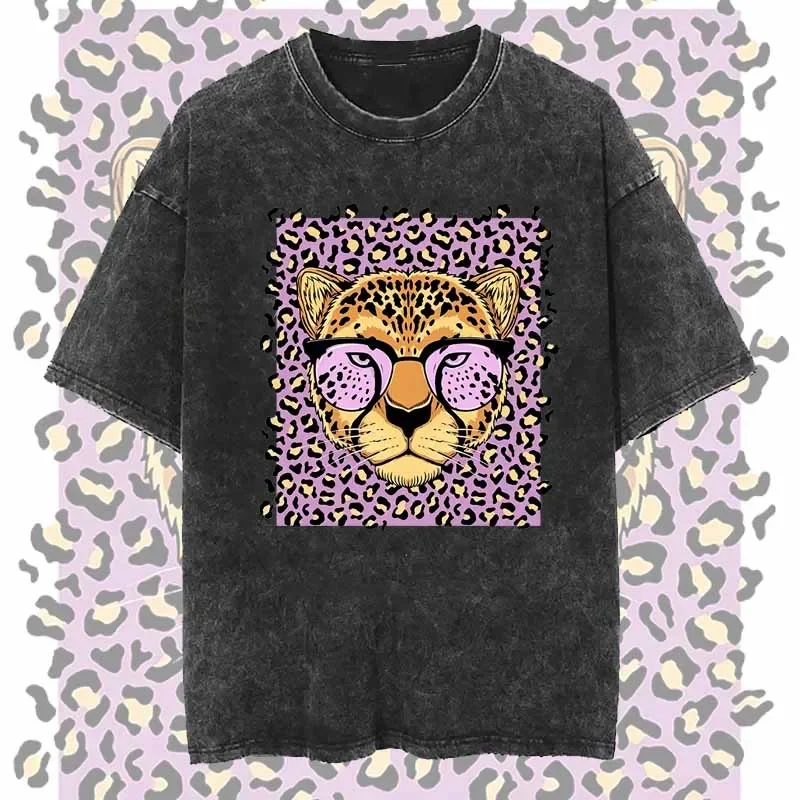 Vintage-T-Shirts mit Tiger-Print, gewaschen, Sommer, lässige Mode, High Street, lustige, bequeme Oberteile, O-Ausschnitt, Kurzarm-T-Shirts