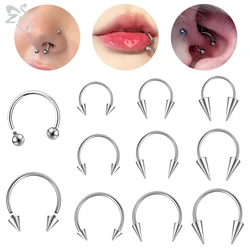 ZS 1 PC Stainless Steel Horseshoe Nose Ring 18G/16G Internal Thread Septum Piercings Spike Cartilage Helix Lip Piercing Jewelry