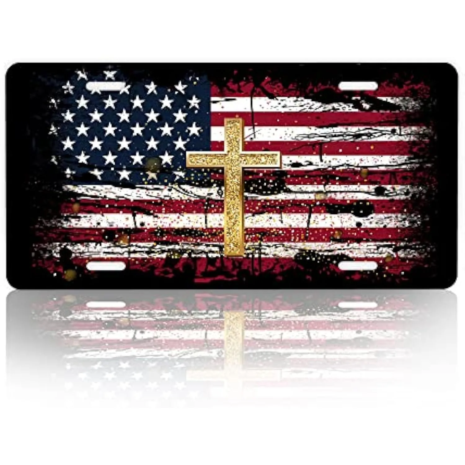 placa-de-licenca-com-cruz-crista-e-bandeira-americana-tag-decorativa-de-metal-envelhecido-acessorio-automotivo