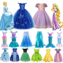 Disney Rapunzel Cinderella Princess Dress Girl Anna Elsa Little Mermaid Ariel Cosplay Costumes Children Belle Snow White Vestido