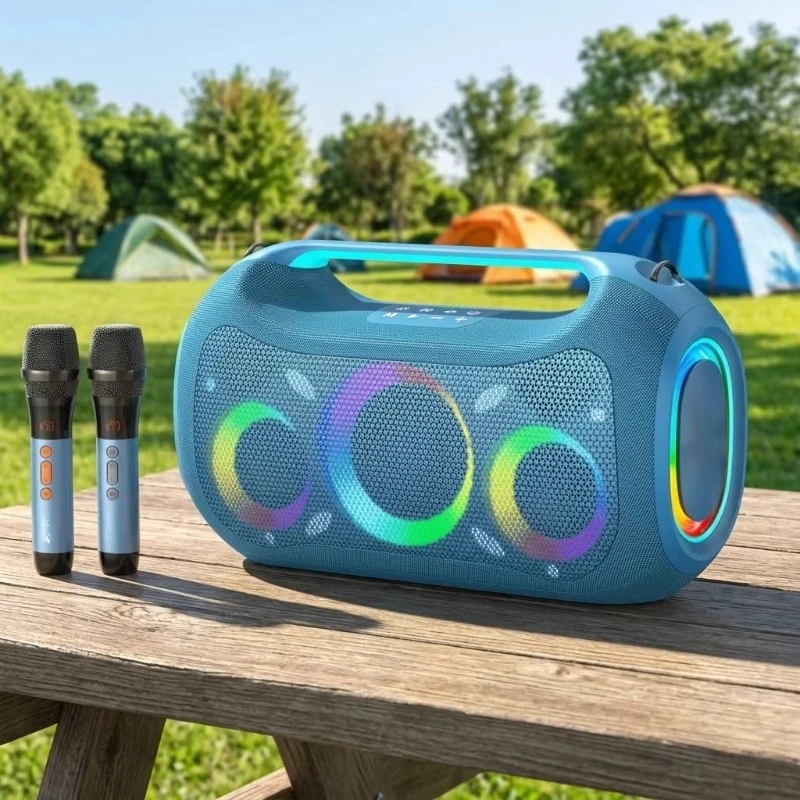 250W Portable Karaoke Speaker Dual Microphone RGB LED Light Waterproof For Home Theatre Outdoor