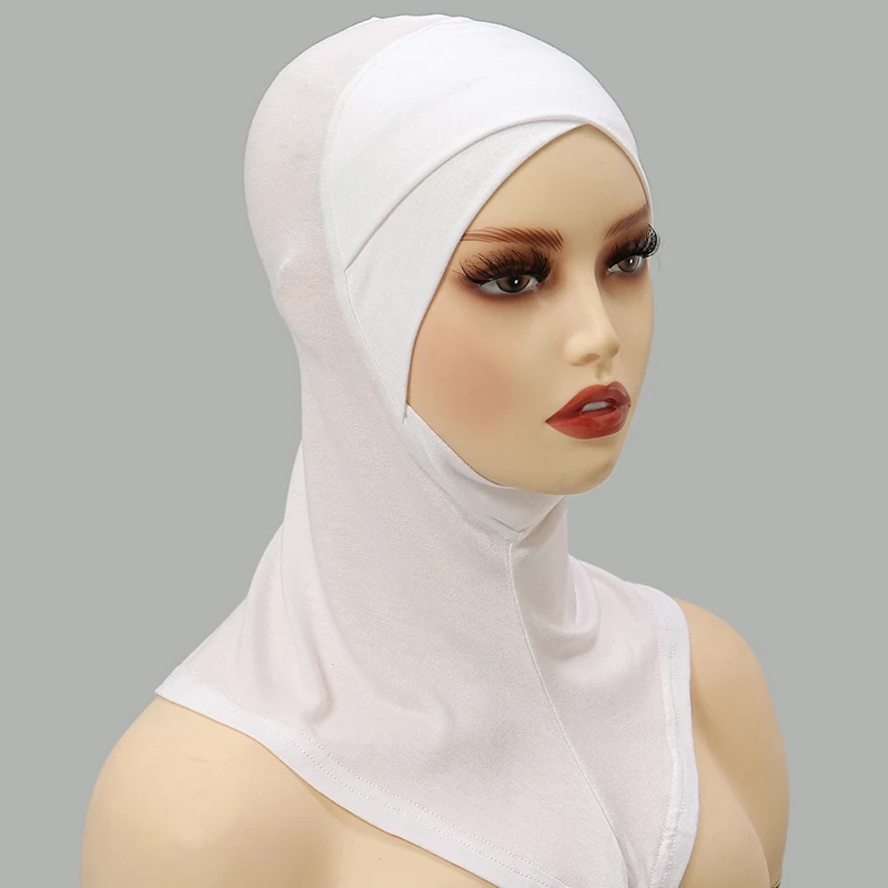 2/Pcs Cross Wrap Chin Cap Muslim Full Cover Cap Hijab Plain Underscarf  Women Stretch Cotton Jersey Inner Headscarf Bonnet Set