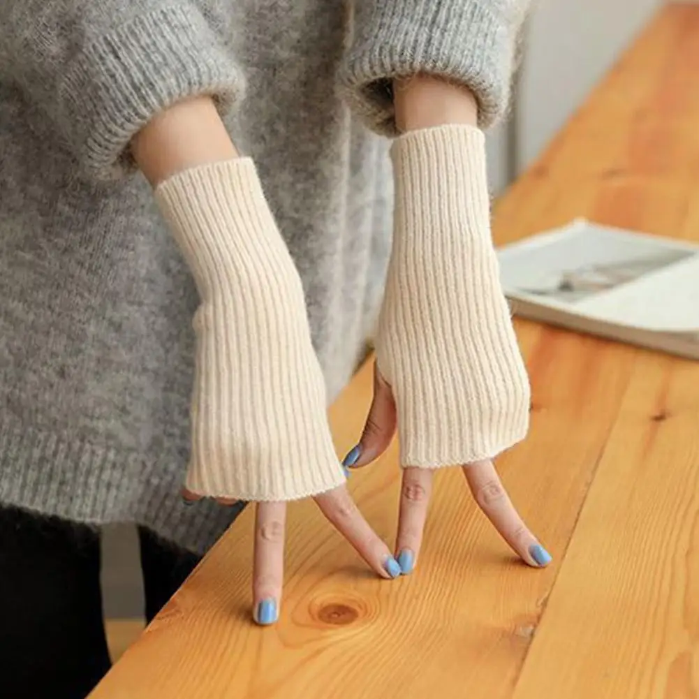 Half Finger Gloves for Women Winter Soft Warm Wool Knitting Arm Gloves Soft Warm Half Finger Handschoenen Unisex Mitten Guantes image 6