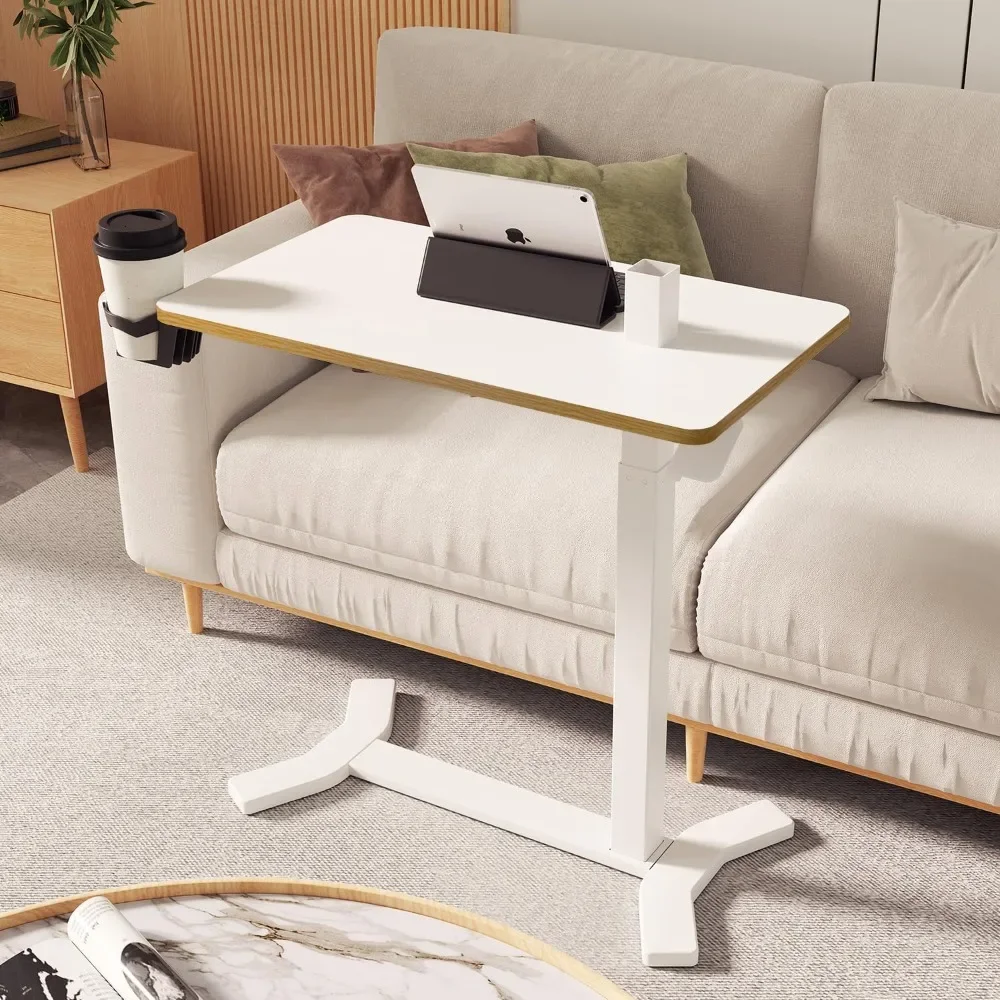 

Medical Adjustable Overbed Bedside Table with Hidden Casters, Pneumatic Mobile Laptop Computer Standing Desk Cart with Tray