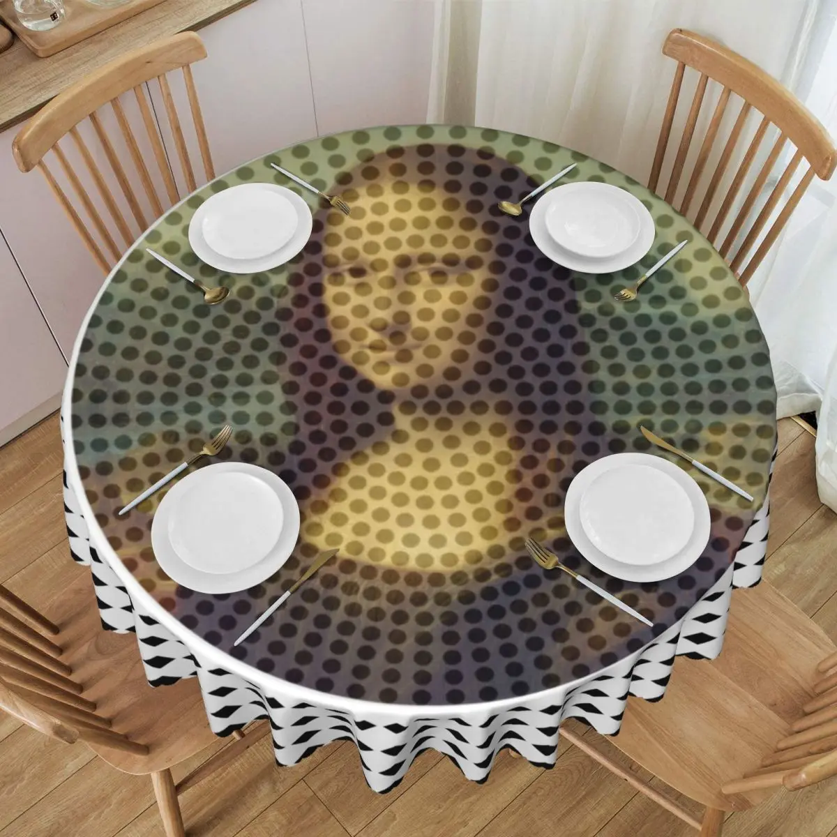 Customized Vincent Van Gogh Mona Lisa Round Tablecloths 60 Inch Leonardo Da Vinci Table Covers for Kitchen Table Cloth