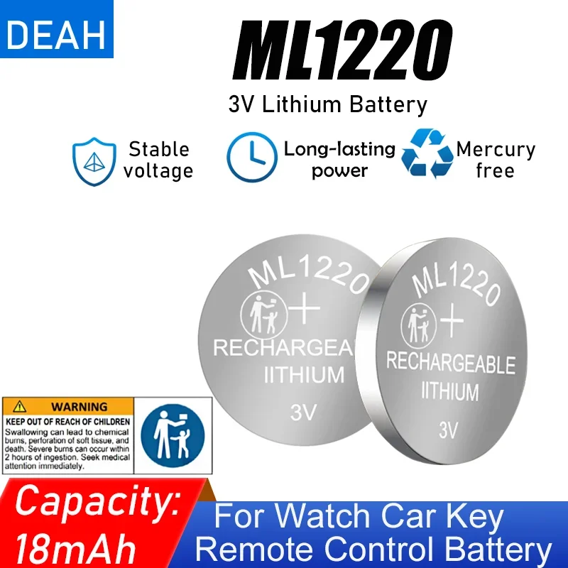 2-10PCS ML1220 ML 1220 3V Rechargeable Lithium Batteries CMOS RTC BIOS Back Up Button Coin Cell For Motherboard Replaces CR1220