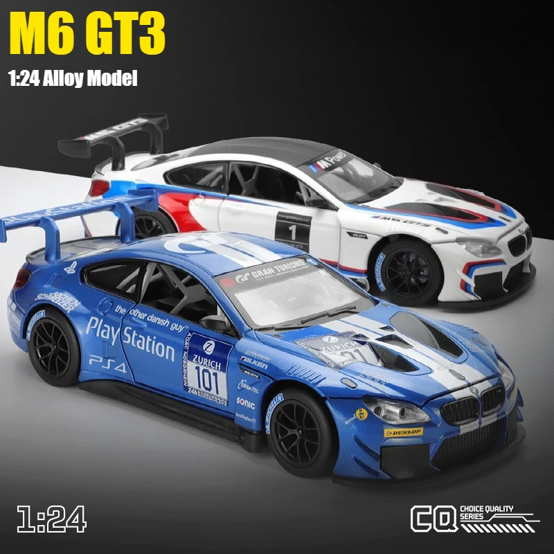 1:24 M6 GT3 Simulation Alloy Car Model Sound and Light Sound Effect Pullback Desktop Ornament Toy Gift