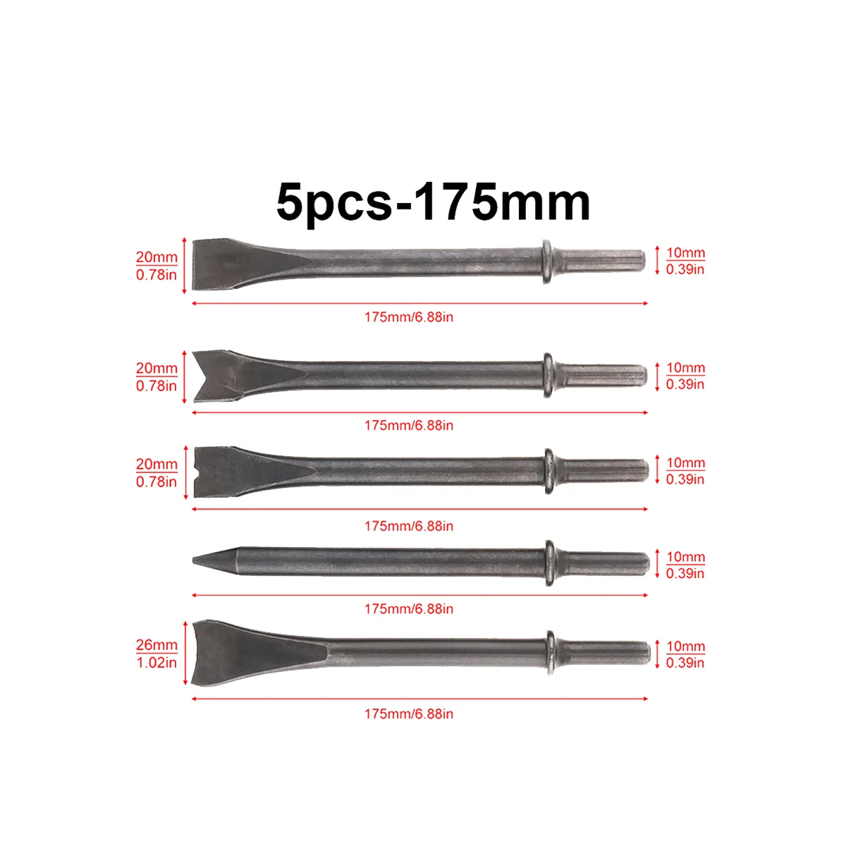 5Pcs/Lot Accessories Hard Steel Solid Long Air Chisel Impact Head Support Pneumatic Tool for Cutting / Rusting Removal