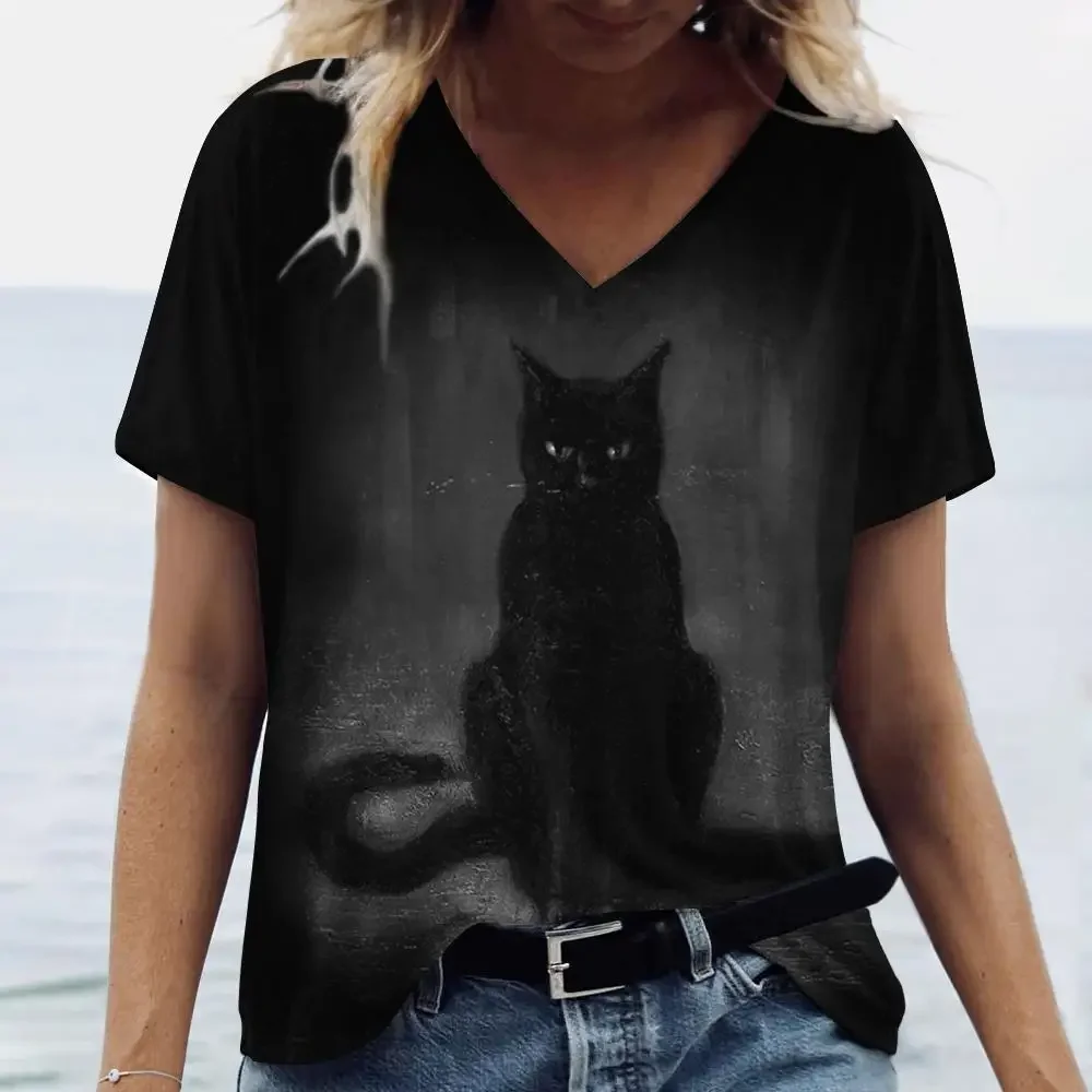 Women's T Shirt Cute Cat Pattern Print Summer O-Neck Short Sleeve Fashion Street Sportwear Plus Size Clothing Animal T-Shirts