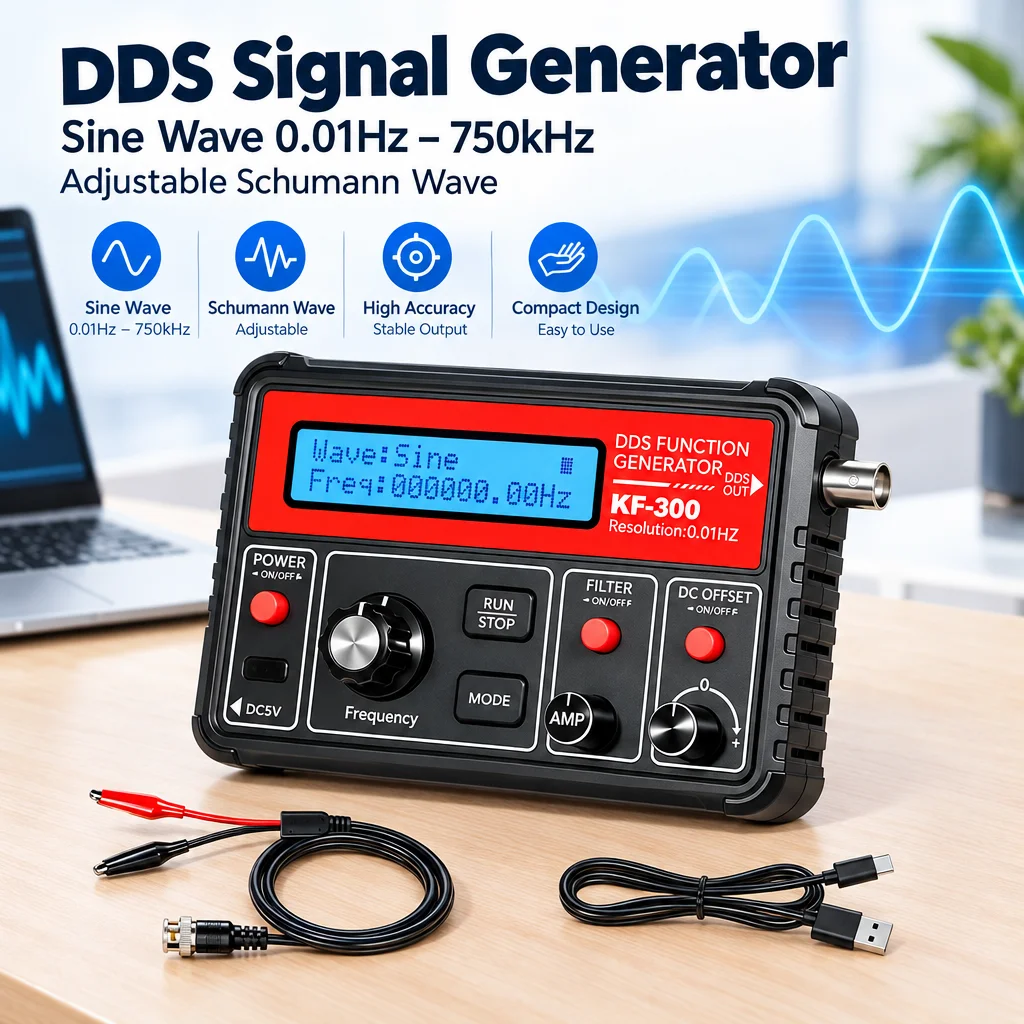 KF 300 DDS Signal Generator DC 5V Type C Power 0.01Hz Resolution 15 Waveforms Schumann Wave Source For Circuit Debugging