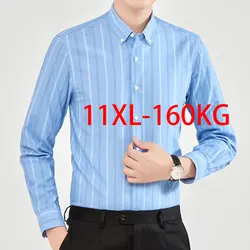 Men's striped long-sleeved casual shirt Autumn fashion 100% cotton no-iron business is decorated dress plus size 11XL 10XL 9XL