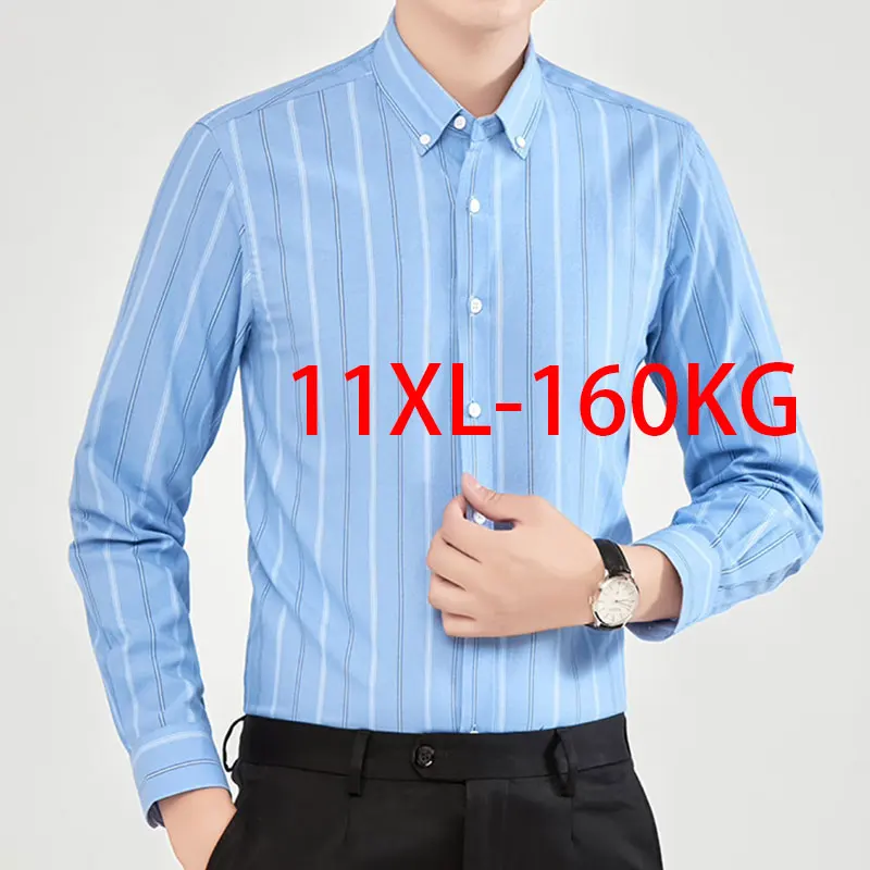 Men's striped long-sleeved casual shirt Autumn fashion 100% cotton no-iron business is decorated dress plus size 11XL 10XL 9XL