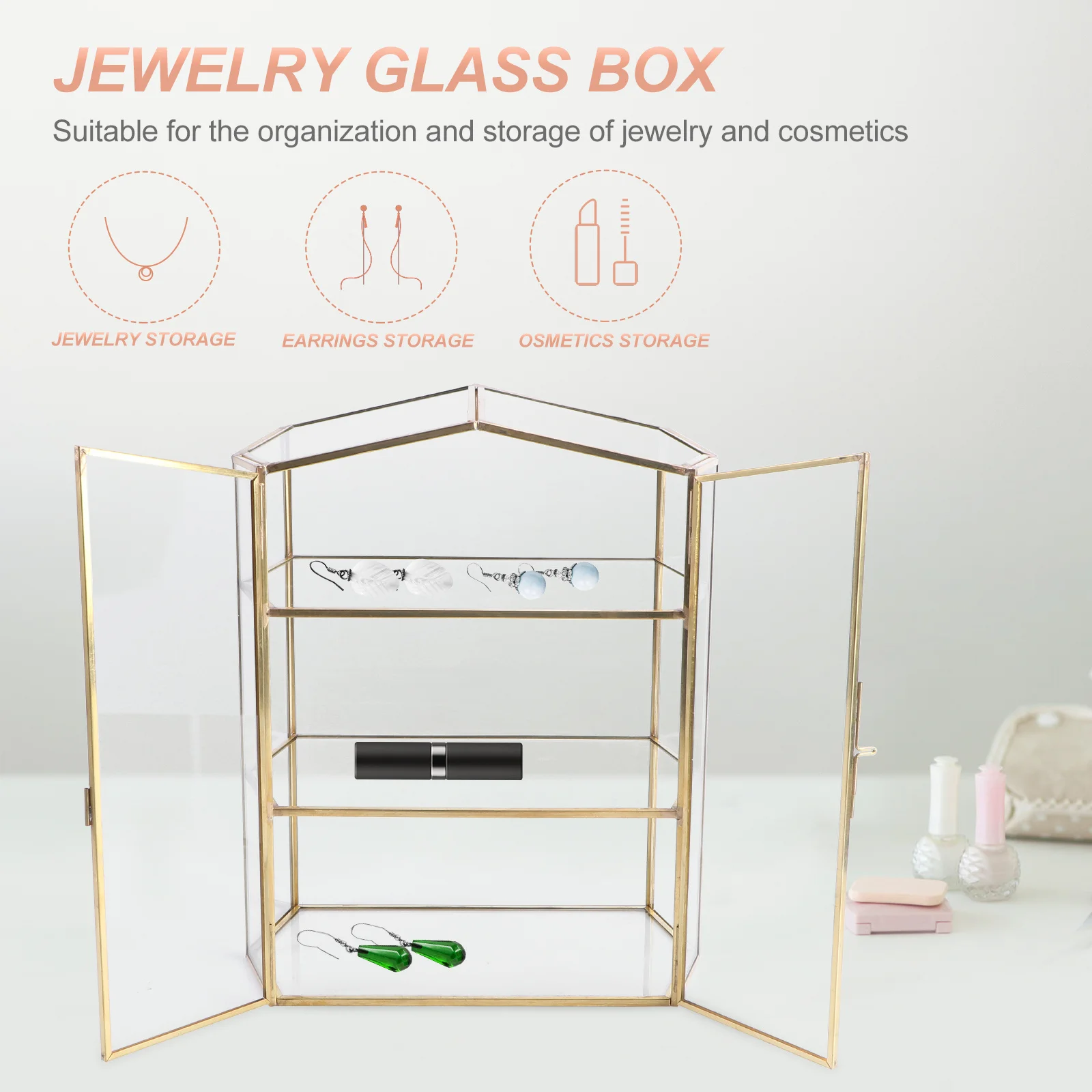 

1Pcs Multi-Layer Glass Jewelry Box Desktop Cosmetics Organizer Storage Container Jewelry Box Desktop Cosmetics Case