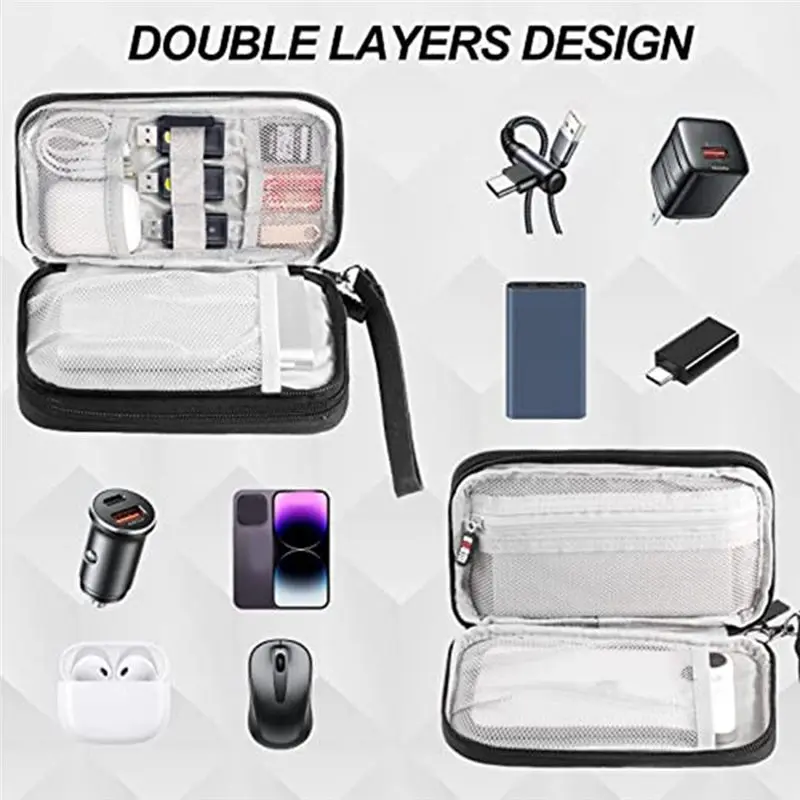 DTD486 Hot Sale-Electronics Organizer,Travel Cord Organizer Bag,Water Resistant Double Layers Pouch Carry Case for Cord,Phone,Ch