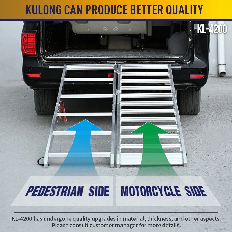 Dual-Purpose (Pedestrian and Motorcycle) Four-Fold, Wide Aluminum Trailer Loading Ramp, Loading Step, and Bridge