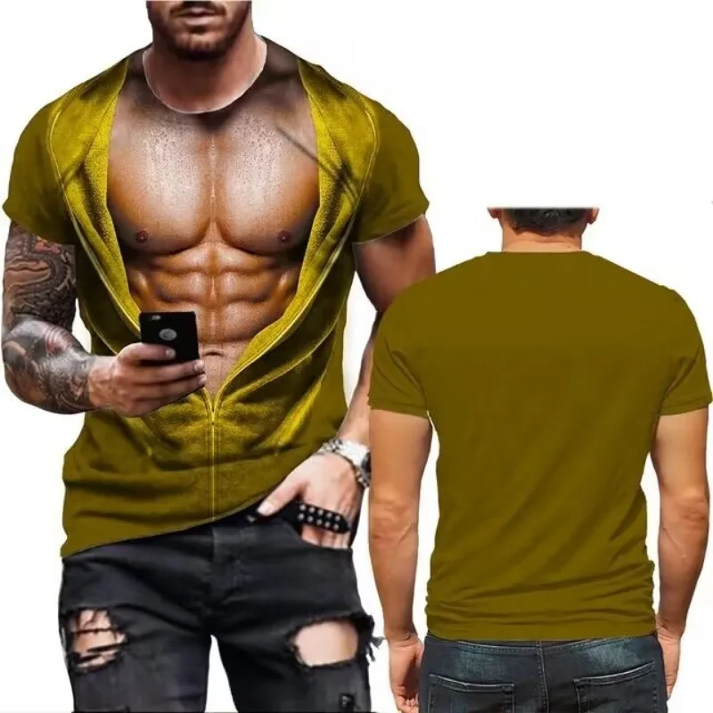 Men's European and American T-shirts 3D Digital Printing Round Neck Short Sleeved European and American Fashion Trends