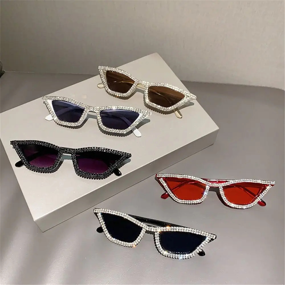 Small Cat Eye Sunglasses for Women Triangle Frame Glitter Sun Glasses Sparkling Shades Diamond Crystal Disco Party Eyewear