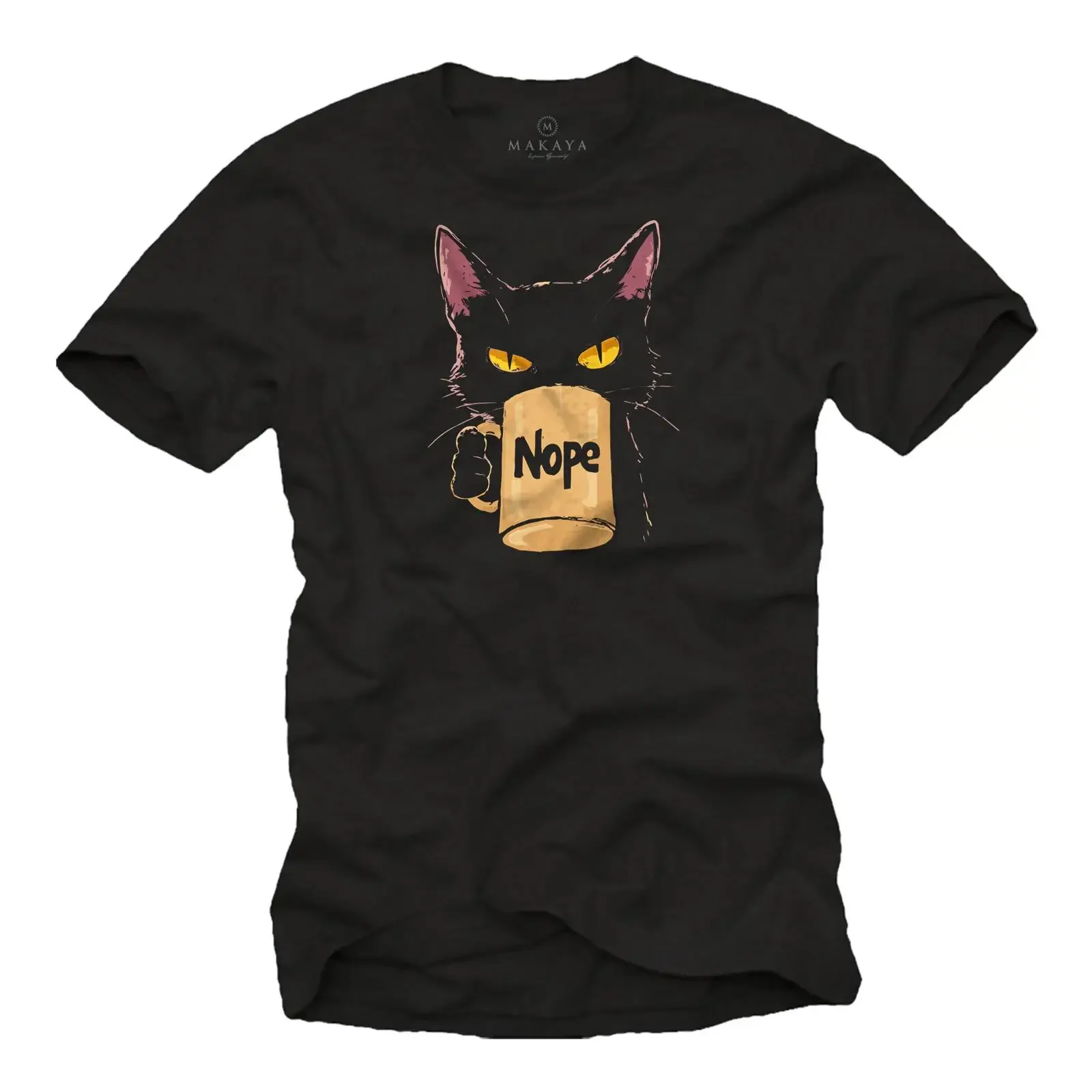 Men's Funny Black Cat 'Nope' Coffee Mug T Shirt Casual  for Lovers Coworkers Christmas vintage Washed fashion Comfortable
