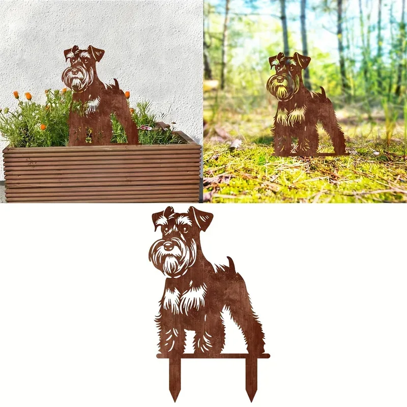 1pc Schnauzer Dog Rusty Metal Garden Stake - Classic Design Pet Memorial & Yard Decor, Perfect for Mother’s Day