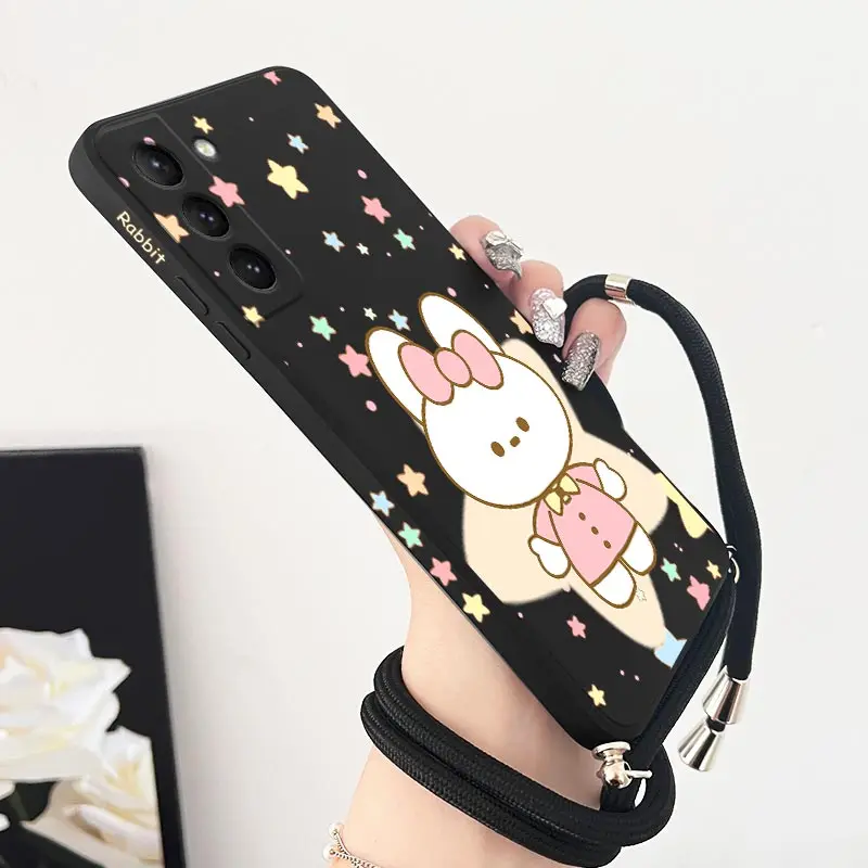 S22 Little White Rabbit Lanyard Silicone Phone Case For Samsung S22 S21Plus S21Ultra S21 S21FE S22Plus S22Ultra S20Plus S9 Cover