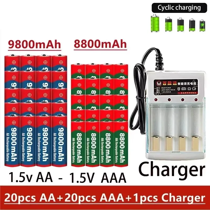 

Freight Free Rechargeable Battery Original 2024NEW 1.5V AA9800MAH+AAA8800MAH+Charger Suitable For Shaver Flashlight Screwdriver