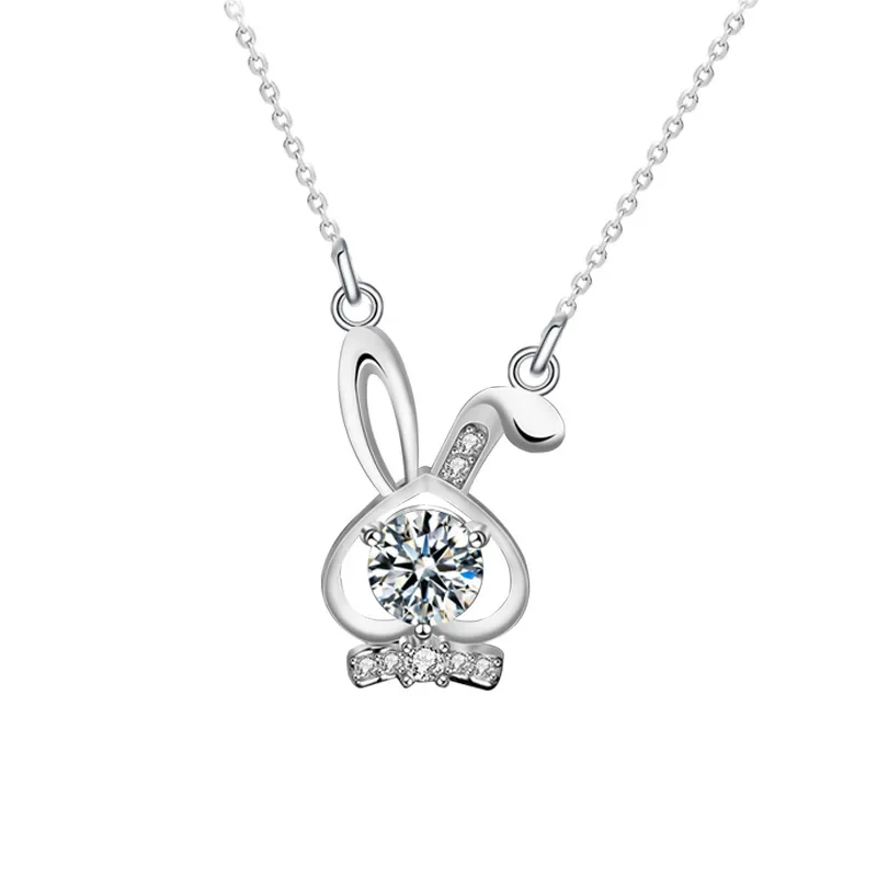 Light luxury 925 sterling silver rabbit moissanite necklace for women, anniversary birthday gift