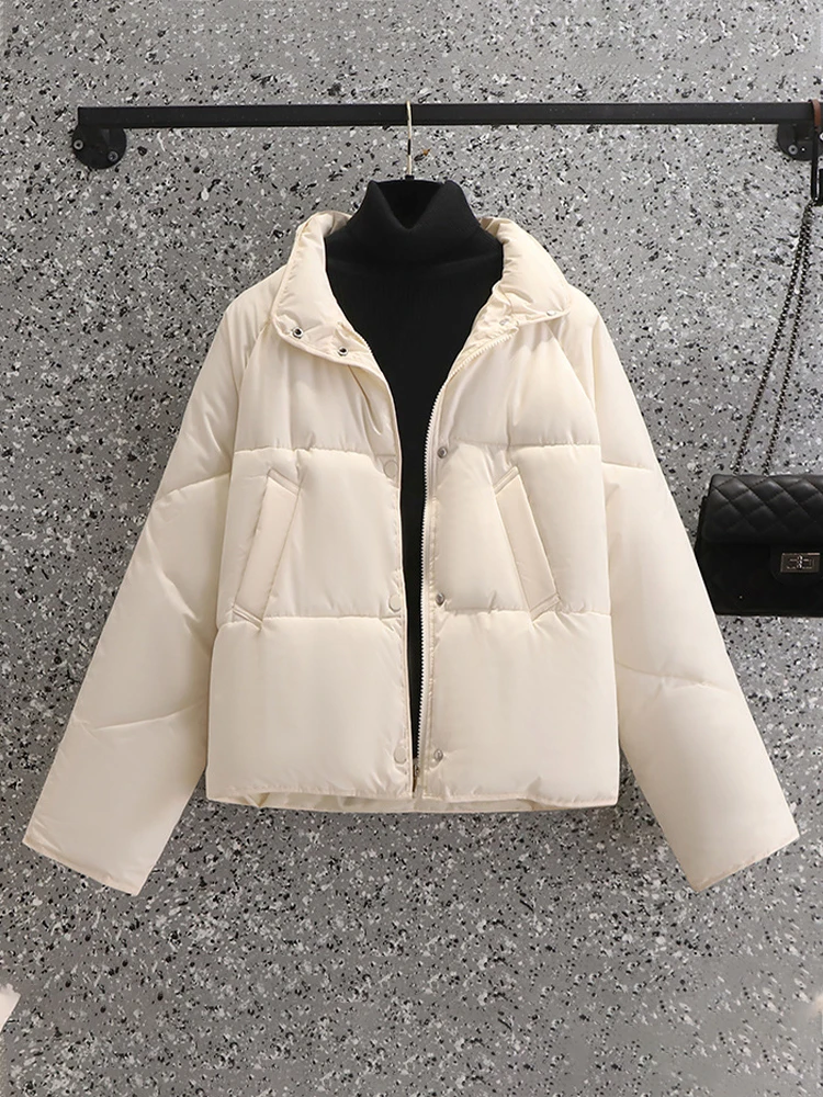 

Winter Down Jacket Women Casual Loose Warm Thick Puffer Jacket Female Korean Fashion Solid Color Single Breasted Short Outerwear