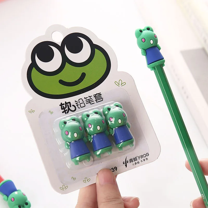 3 Pcs/pack Kawaii Cartoon Carrot Frog Chick Pencil Caps Protection Cap Pencil Extender Stationery Student Painting