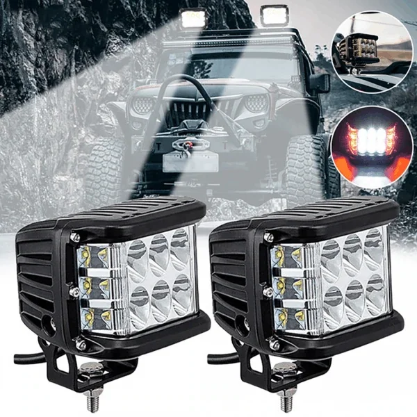 

3.75'' Dual Side Shooter Dual Color Strobe Cree Pods for Truck ATV Boat 3-Sided 36W Car Work Lights LED Front Spotlights Lights