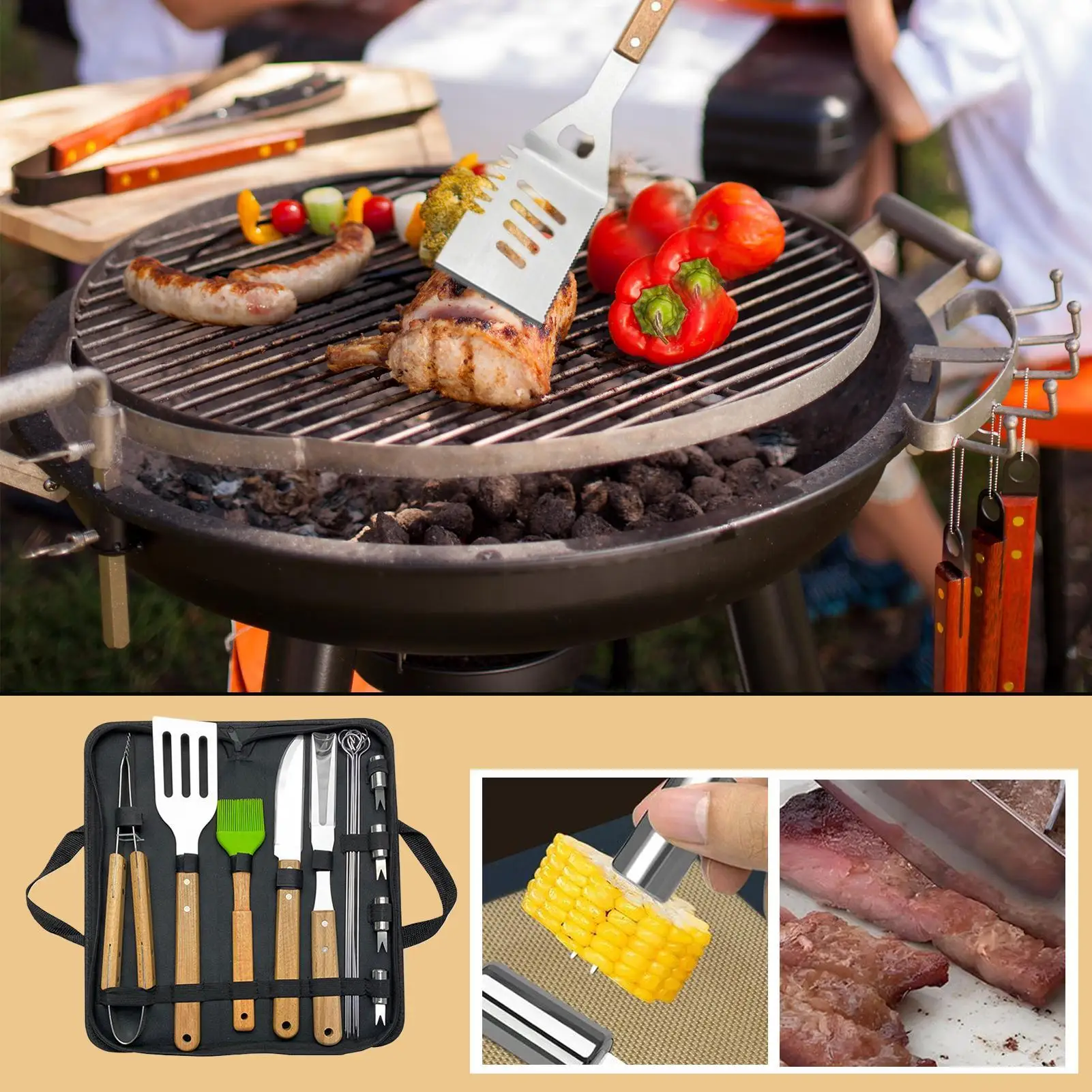 

Grill Set BBQ Grill Accessories Set Stainless Steel Spatula Tongs Brush Cooking Supplies Grilling Accessories For Outdoor