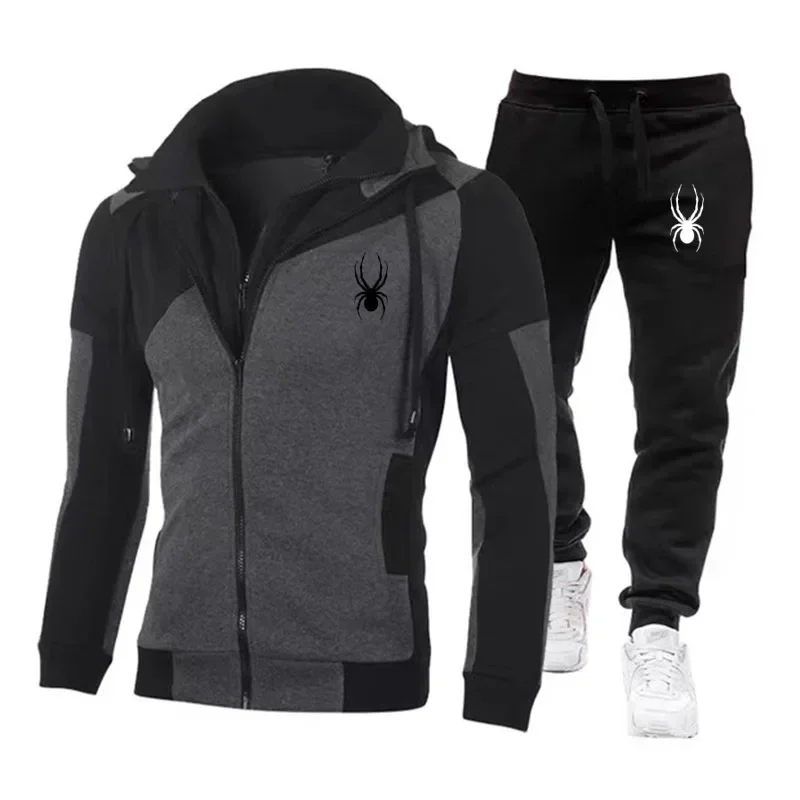 2024New Men\'s Autumn Winter Sets Zipper Hoodie+Pants Pieces Casual Tracksuit Male Sportswear Brand Clothing Sweat Suit