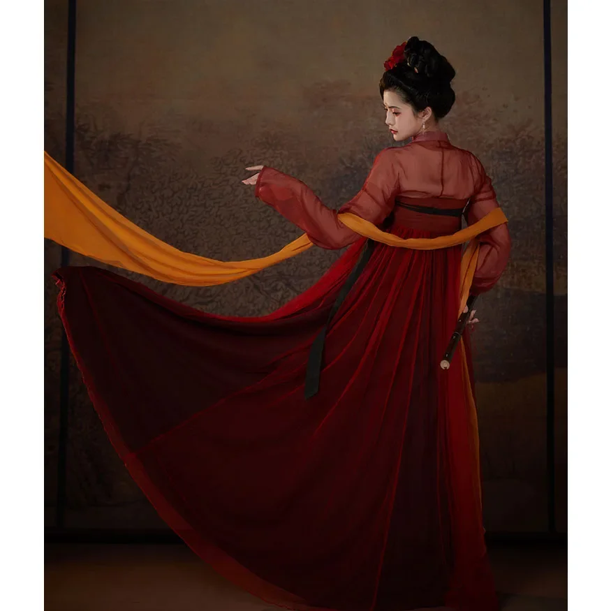 Chinese Traditional Ancient Fairy Costume 2023 Summer New Red Hanfu Dresses For Women Han Dynasty Folk Princess Stage Costume