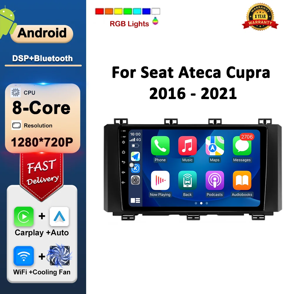 Car Radio Audio Mulltmedia Player Android Intelligent System for Seat Ateca Cupra 2016 - 2021 GPS Navigation DPS 4G Carplay WiFi