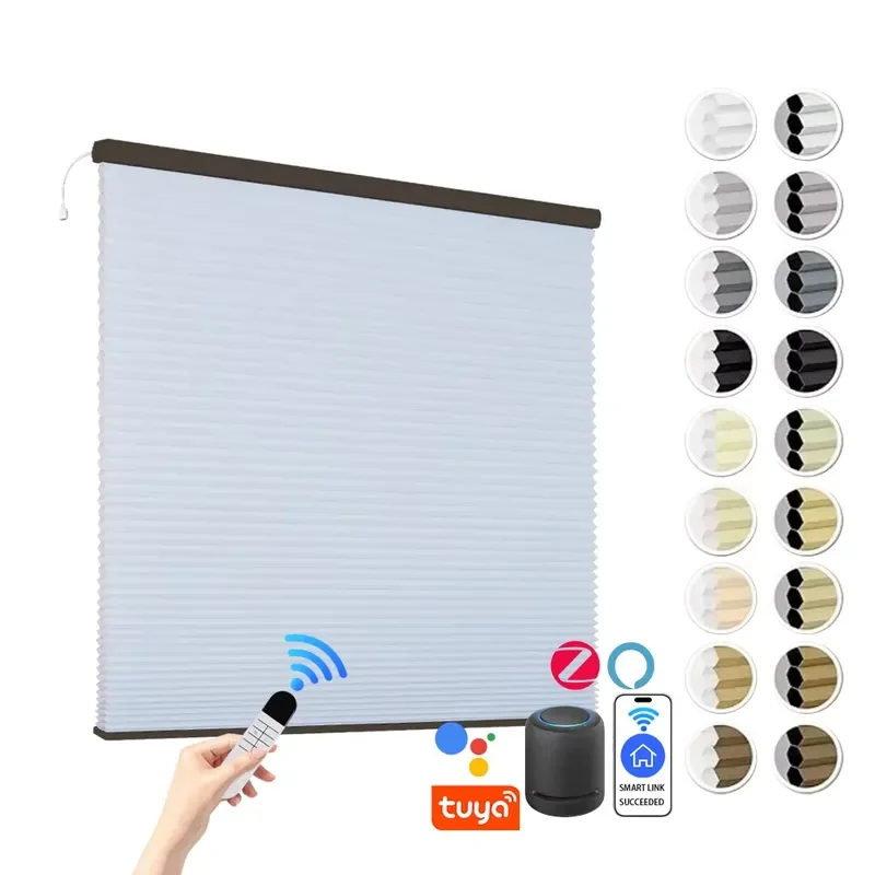 Elegant Smart Electric Honeycomb Blinds Single Motor Built-in Lithium Battery Blackout Shades for US Market