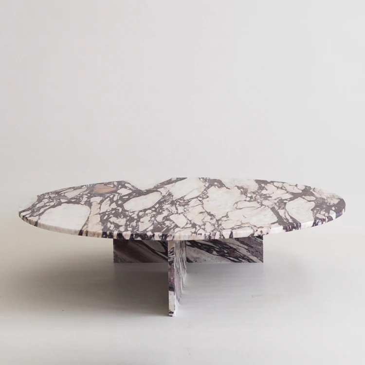 Italian Calacatta Viola Marble coffee table and round board and plinth for hotel decoration