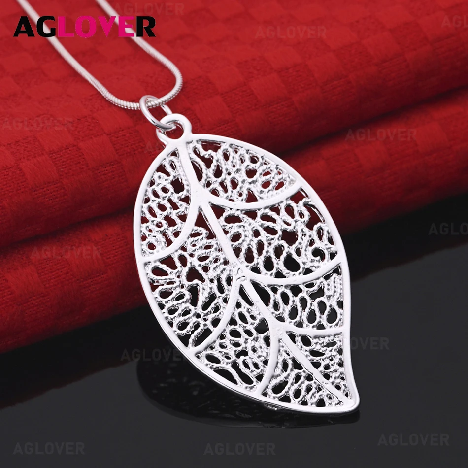 

AGLOVER 925 Sterling Silver Leaf Hollow Pattern Pendant Necklace Women'S Exquisite And Cute Wedding Jewelry