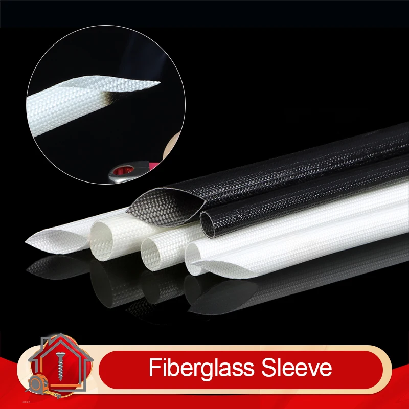 2/5/10m Fiberglass Sleeve 200°C Black White Diameter 1mm - 25mm High Temperature Silicone Resin Coated Glass Fiber Tube Sleeving