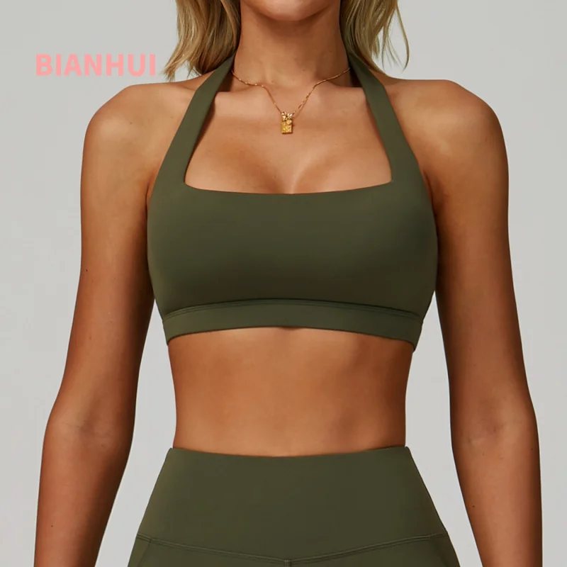 

BIANHUI Sport Outfit For Woman Summer Halter Neck Yoga Clothing Hollow Back Yoga Top Running Fitness Sports Bra Sportswear