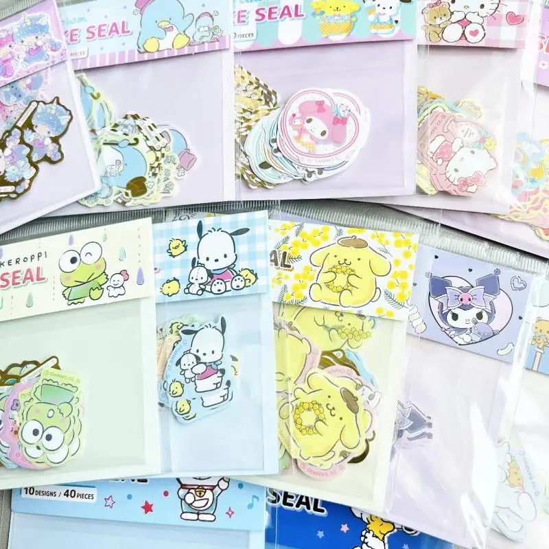 Esmoquin japonés Sanrio Melody Cinnamoroll Keroppi Kitty Sticker Pack Cute Girl Handbook Decoration Stickers Plush Anime Toys