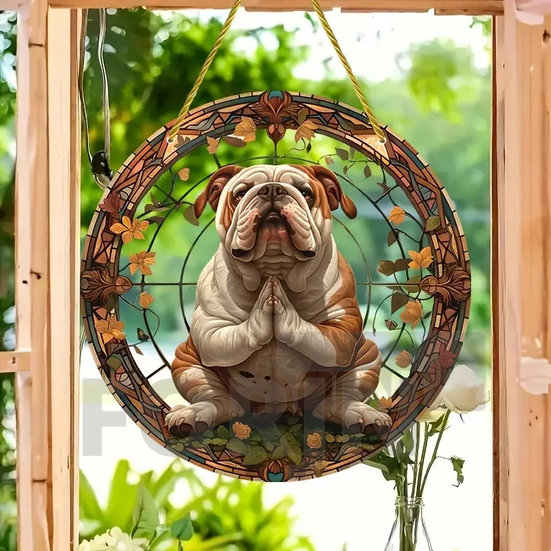 Pet Pug & Bulldog Suncatcher, Acrylic Round Translucent Hanging Ornament Panel,Gift for Dogs Lover,House Yard Garden Farm Decor - Image 3