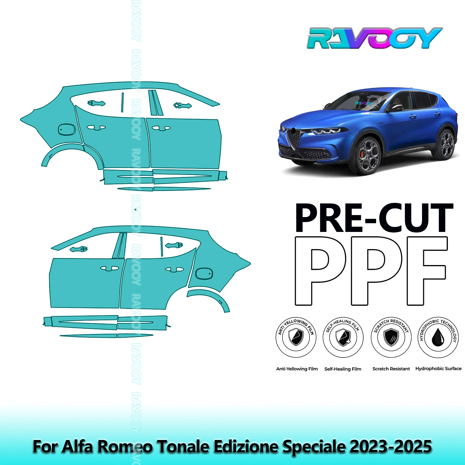 

For Alfa Romeo Tonale Edizione Speciale 2023-2025 8.5mil Pre-Cut PPF Door & A/B Pillar Kit TPU Paint Protection Film Set
