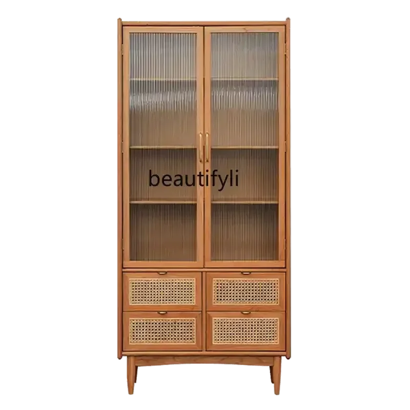 

Nordic solid wood study bookcase storage household cabinet cherry wood wall display cabinet