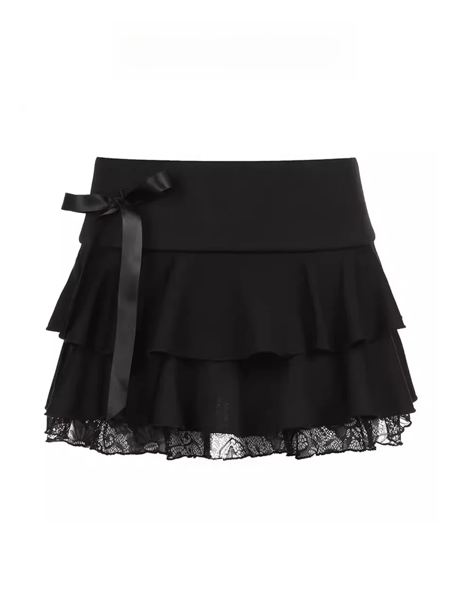 

Черная кружевная юбка трапециевидной формы, женская летняя балетная плиссированная юбка, двухслойная пышная юбка-тортик с высокой талией