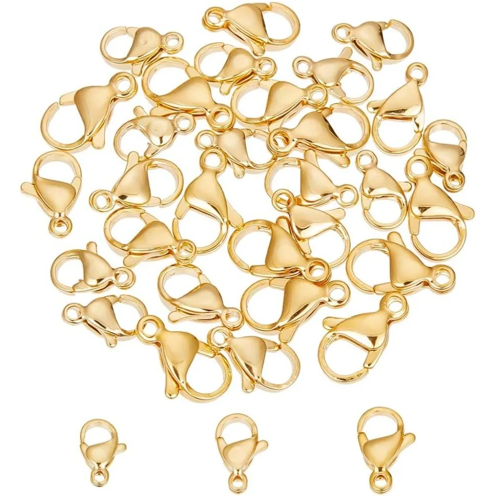 About 30pcs 3 Sizes Gold Lobster Claw Clasps Stainless Steel Clasps Fastener Hook End Chain Clasp Metal Clasps for Jewelery