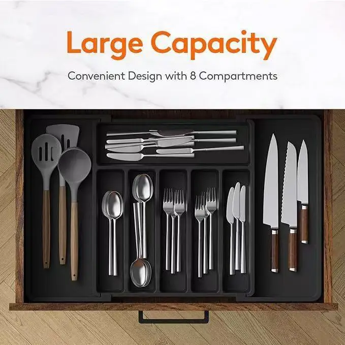 2026 Upgradation Adjustable Flatware Tableware Organizer – Plastic Multifunctional Drawer Organizer for Kitchen Counter Utensils